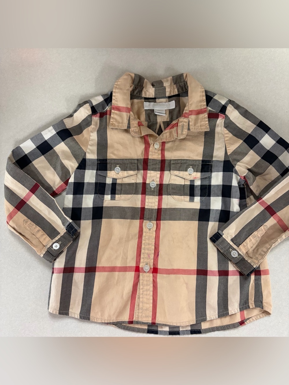 Burberry Beige Plaid Button-Down Kids Shirt